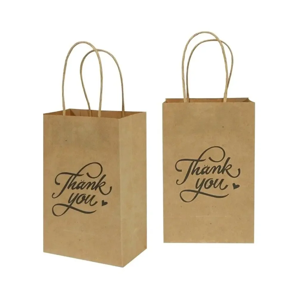 bagmad 50 Pack 5.25x3.25x8 Inch Small Brown Paper Gift Bags with Handles...